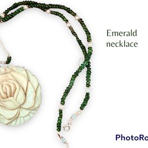 Haute couture ooak emerald, gold, pearl, and opal necklace with carved bone 🌹
